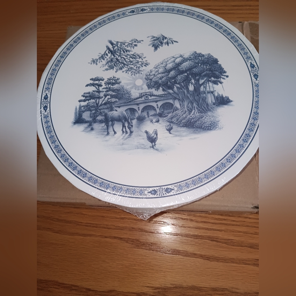 Blue Stallion 4 Salad Plates. NEW and Unopened In Original Packaging. Fast Ship.